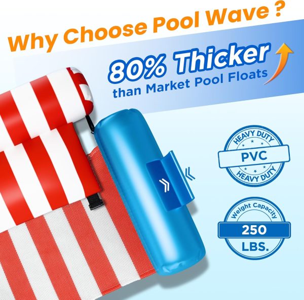 Pool Wave Pool Floats Chairs Adult, 2 Packs Heavy Duty Inflatable Swimming Pool Lounges, Fabric Floating Hammock, Kids Blow Up Pool Noodles, Lake Raft Floaties, Fun Summer Outdoor Water Party Game - Image 3