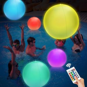 4 Pack LED Light Up Beach Ball 16", Glow-in-the-Dark Inflatable Pool Toys, Floating Pool Lights Waterproof IP68 with 16 Colors,4 Lighting Modes, Outdoor Indoor Games, Swimming Pool Party Decorations
