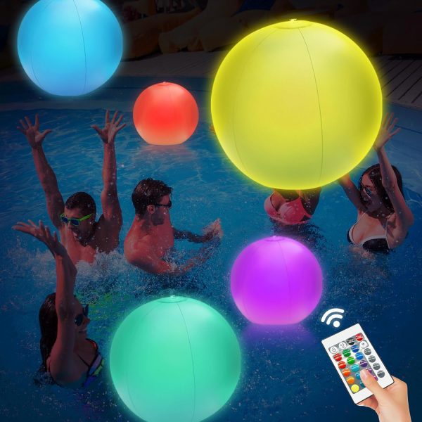 4 Pack LED Light Up Beach Ball 16", Glow-in-the-Dark Inflatable Pool Toys, Floating Pool Lights Waterproof IP68 with 16 Colors,4 Lighting Modes, Outdoor Indoor Games, Swimming Pool Party Decorations