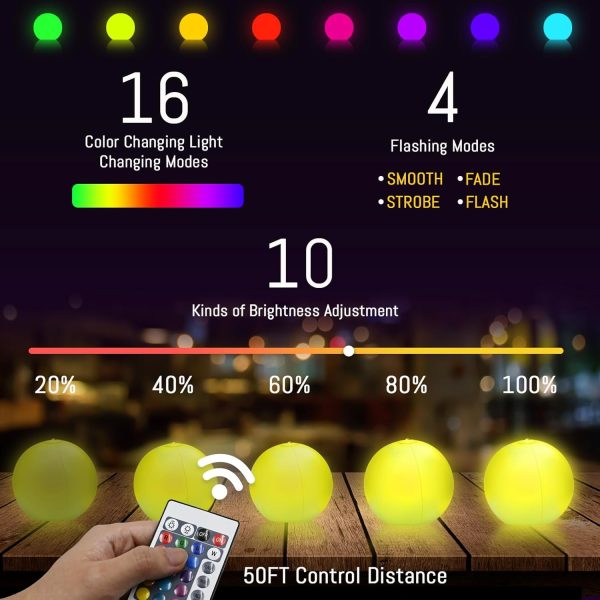 4 Pack LED Light Up Beach Ball 16", Glow-in-the-Dark Inflatable Pool Toys, Floating Pool Lights Waterproof IP68 with 16 Colors,4 Lighting Modes, Outdoor Indoor Games, Swimming Pool Party Decorations - Image 2