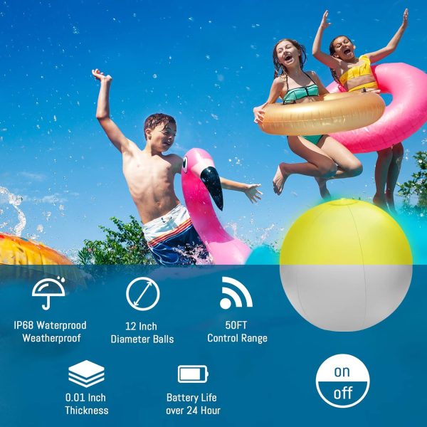4 Pack LED Light Up Beach Ball 16", Glow-in-the-Dark Inflatable Pool Toys, Floating Pool Lights Waterproof IP68 with 16 Colors,4 Lighting Modes, Outdoor Indoor Games, Swimming Pool Party Decorations - Image 3