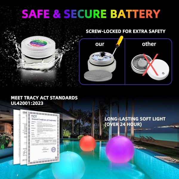 4 Pack LED Light Up Beach Ball 16", Glow-in-the-Dark Inflatable Pool Toys, Floating Pool Lights Waterproof IP68 with 16 Colors,4 Lighting Modes, Outdoor Indoor Games, Swimming Pool Party Decorations - Image 4