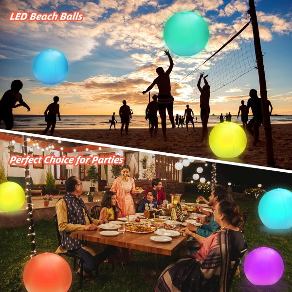 4 Pack LED Light Up Beach Ball 16", Glow-in-the-Dark Inflatable Pool Toys, Floating Pool Lights Waterproof IP68 with 16 Colors,4 Lighting Modes, Outdoor Indoor Games, Swimming Pool Party Decorations - Image 6