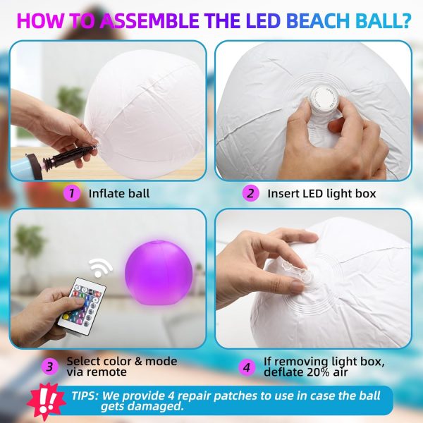 4 Pack LED Light Up Beach Ball 16", Glow-in-the-Dark Inflatable Pool Toys, Floating Pool Lights Waterproof IP68 with 16 Colors,4 Lighting Modes, Outdoor Indoor Games, Swimming Pool Party Decorations - Image 9