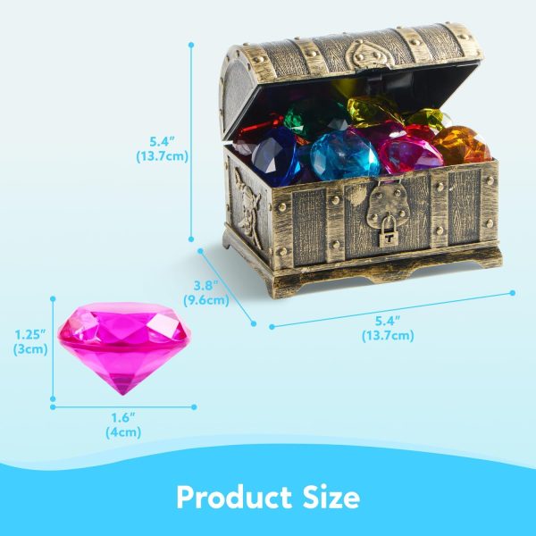 Sloosh Diving Gems Pool Toys, 16 Big Colorful Diamond with Pirate Treasure Chest,Swim Dive Toy for Kids Underwater Gemstone Swimming Training Gift Water Pool Games(Gold) - Image 3