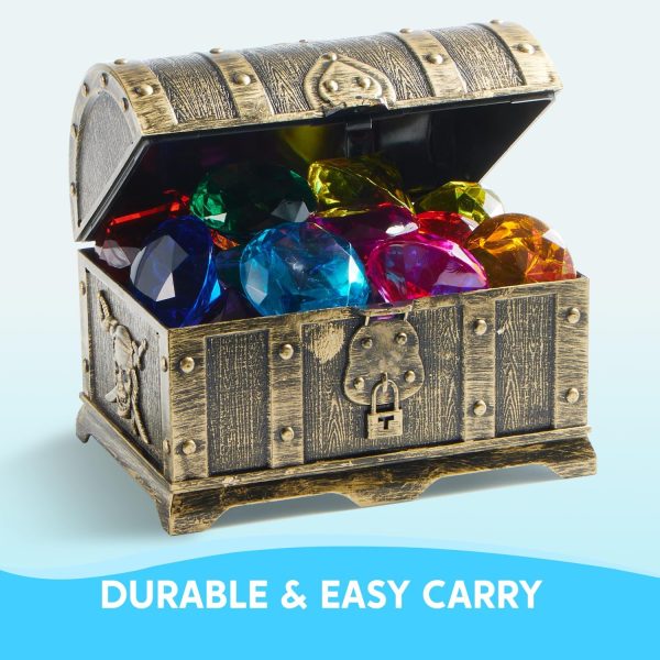 Sloosh Diving Gems Pool Toys, 16 Big Colorful Diamond with Pirate Treasure Chest,Swim Dive Toy for Kids Underwater Gemstone Swimming Training Gift Water Pool Games(Gold) - Image 5