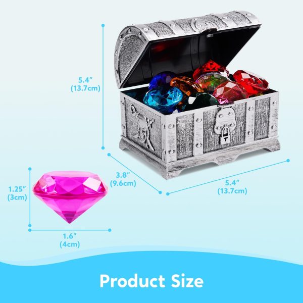 Sloosh Diving Gems Pool Toys, 16 Big Colorful Diamond with Pirate Treasure Chest,Swim Dive Toy for Kids Underwater Gemstone Swimming Training Gift Water Pool Games(Gold) - Image 9