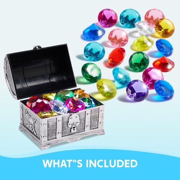 Sloosh Diving Gems Pool Toys, 16 Big Colorful Diamond with Pirate Treasure Chest,Swim Dive Toy for Kids Underwater Gemstone Swimming Training Gift Water Pool Games(Gold) - Image 10