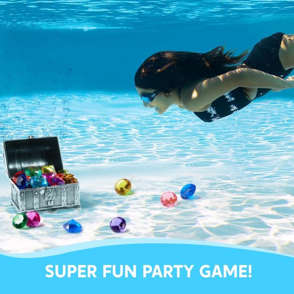 Sloosh Diving Gems Pool Toys, 16 Big Colorful Diamond with Pirate Treasure Chest,Swim Dive Toy for Kids Underwater Gemstone Swimming Training Gift Water Pool Games(Gold) - Image 12