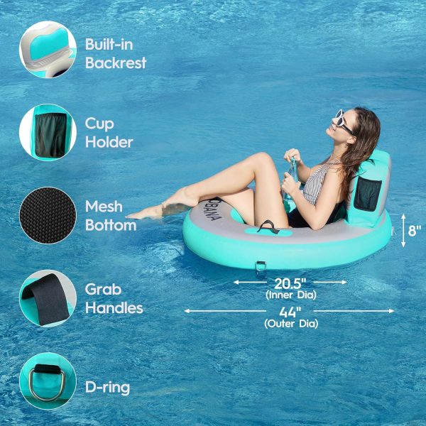 Round Floating Ring Inflatable Water Hammock Heavy Duty River Floats Lake Raft for Adults Tanning Pool Lounger Float Island Platform Pad Mat for Party - Image 27