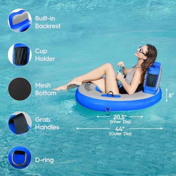 Round Floating Ring Inflatable Water Hammock Heavy Duty River Floats Lake Raft for Adults Tanning Pool Lounger Float Island Platform Pad Mat for Party - Image 88
