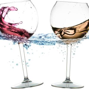 Floating Wine Glasses for Pool - Shatterproof Poolside Stemmed Wine Glasses (18 Oz, Set of 2) - Outdoor Tritan Plastic