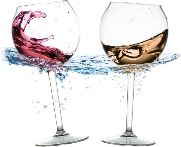 Floating Wine Glasses for Pool - Shatterproof Poolside Stemmed Wine Glasses (18 Oz, Set of 2) - Outdoor Tritan Plastic