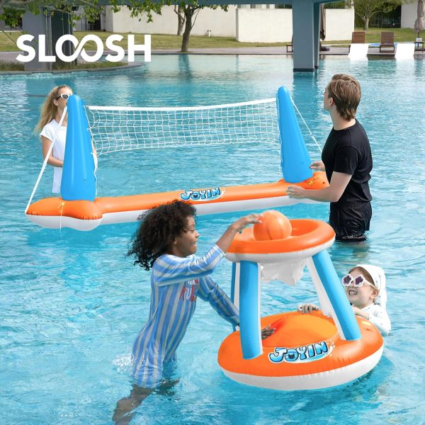 JOYIN Inflatable Pool Float Set Volleyball Net & Basketball Hoops, Floating Swimming Game Toy for Kids and Adults, Summer Floaties, Volleyball Court (105”x28”x38”)|Basketball (27.6”x23”),L-Orange - Image 5