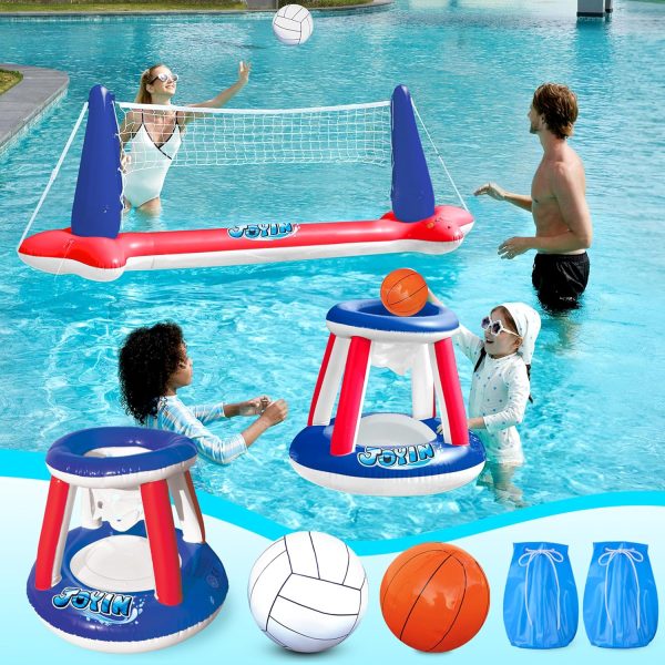 JOYIN Inflatable Pool Float Set Volleyball Net & Basketball Hoops, Floating Swimming Game Toy for Kids and Adults, Summer Floaties, Volleyball Court (105”x28”x38”)|Basketball (27.6”x23”),L-Orange - Image 10