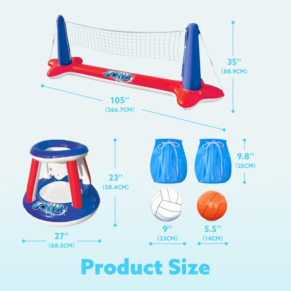 JOYIN Inflatable Pool Float Set Volleyball Net & Basketball Hoops, Floating Swimming Game Toy for Kids and Adults, Summer Floaties, Volleyball Court (105”x28”x38”)|Basketball (27.6”x23”),L-Orange - Image 11