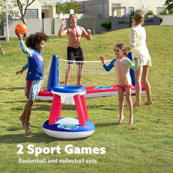 JOYIN Inflatable Pool Float Set Volleyball Net & Basketball Hoops, Floating Swimming Game Toy for Kids and Adults, Summer Floaties, Volleyball Court (105”x28”x38”)|Basketball (27.6”x23”),L-Orange - Image 12