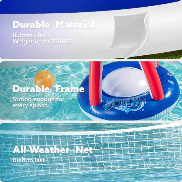 JOYIN Inflatable Pool Float Set Volleyball Net & Basketball Hoops, Floating Swimming Game Toy for Kids and Adults, Summer Floaties, Volleyball Court (105”x28”x38”)|Basketball (27.6”x23”),L-Orange - Image 13
