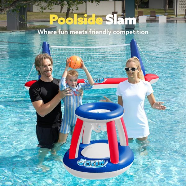JOYIN Inflatable Pool Float Set Volleyball Net & Basketball Hoops, Floating Swimming Game Toy for Kids and Adults, Summer Floaties, Volleyball Court (105”x28”x38”)|Basketball (27.6”x23”),L-Orange - Image 14