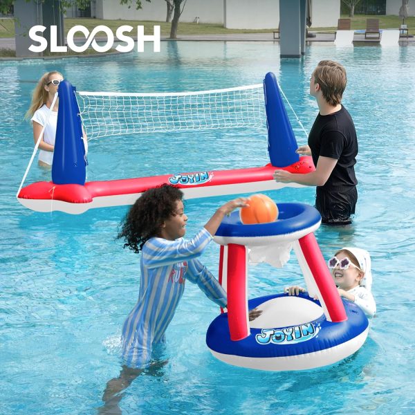 JOYIN Inflatable Pool Float Set Volleyball Net & Basketball Hoops, Floating Swimming Game Toy for Kids and Adults, Summer Floaties, Volleyball Court (105”x28”x38”)|Basketball (27.6”x23”),L-Orange - Image 15