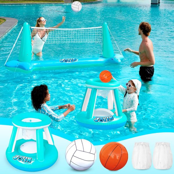 JOYIN Inflatable Pool Float Set Volleyball Net & Basketball Hoops, Floating Swimming Game Toy for Kids and Adults, Summer Floaties, Volleyball Court (105”x28”x38”)|Basketball (27.6”x23”),L-Orange - Image 18