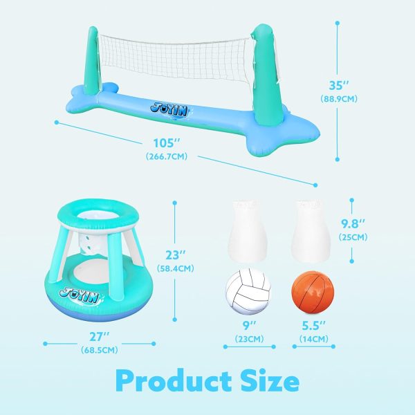JOYIN Inflatable Pool Float Set Volleyball Net & Basketball Hoops, Floating Swimming Game Toy for Kids and Adults, Summer Floaties, Volleyball Court (105”x28”x38”)|Basketball (27.6”x23”),L-Orange - Image 19