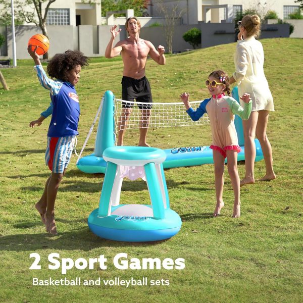 JOYIN Inflatable Pool Float Set Volleyball Net & Basketball Hoops, Floating Swimming Game Toy for Kids and Adults, Summer Floaties, Volleyball Court (105”x28”x38”)|Basketball (27.6”x23”),L-Orange - Image 20