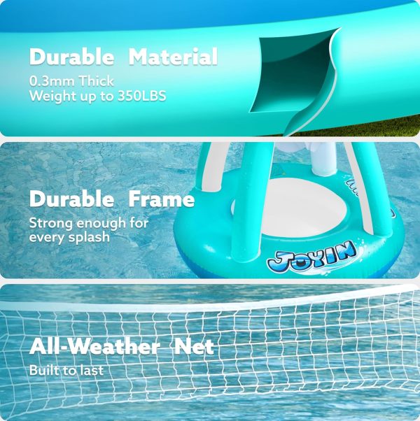 JOYIN Inflatable Pool Float Set Volleyball Net & Basketball Hoops, Floating Swimming Game Toy for Kids and Adults, Summer Floaties, Volleyball Court (105”x28”x38”)|Basketball (27.6”x23”),L-Orange - Image 21