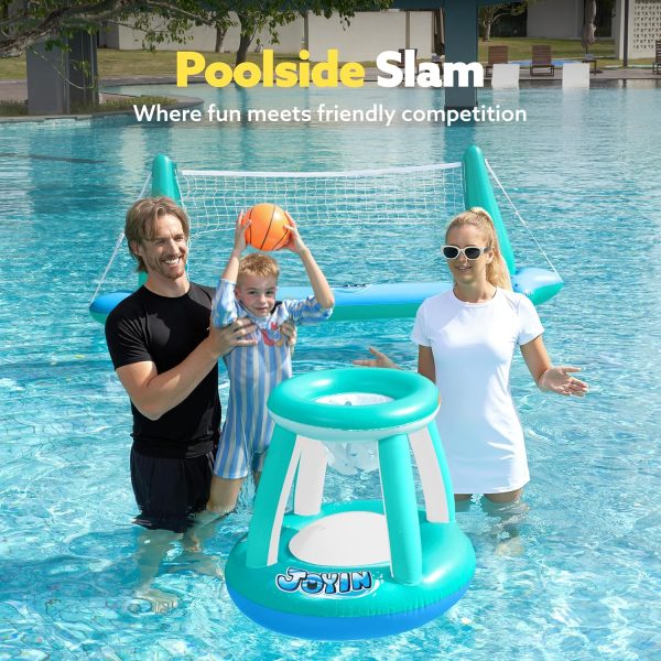 JOYIN Inflatable Pool Float Set Volleyball Net & Basketball Hoops, Floating Swimming Game Toy for Kids and Adults, Summer Floaties, Volleyball Court (105”x28”x38”)|Basketball (27.6”x23”),L-Orange - Image 22