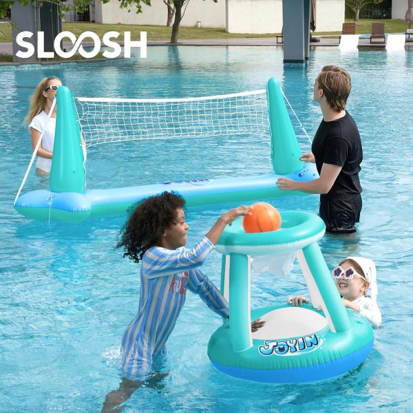 JOYIN Inflatable Pool Float Set Volleyball Net & Basketball Hoops, Floating Swimming Game Toy for Kids and Adults, Summer Floaties, Volleyball Court (105”x28”x38”)|Basketball (27.6”x23”),L-Orange - Image 23