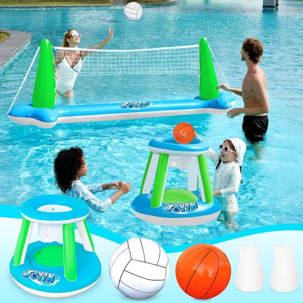 JOYIN Inflatable Pool Float Set Volleyball Net & Basketball Hoops, Floating Swimming Game Toy for Kids and Adults, Summer Floaties, Volleyball Court (105”x28”x38”)|Basketball (27.6”x23”),L-Orange - Image 26