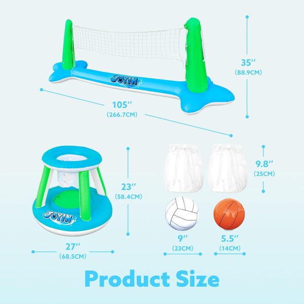 JOYIN Inflatable Pool Float Set Volleyball Net & Basketball Hoops, Floating Swimming Game Toy for Kids and Adults, Summer Floaties, Volleyball Court (105”x28”x38”)|Basketball (27.6”x23”),L-Orange - Image 27