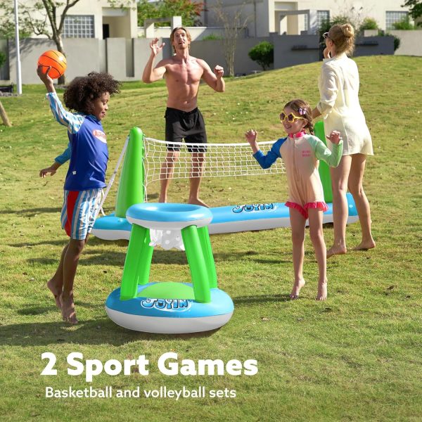JOYIN Inflatable Pool Float Set Volleyball Net & Basketball Hoops, Floating Swimming Game Toy for Kids and Adults, Summer Floaties, Volleyball Court (105”x28”x38”)|Basketball (27.6”x23”),L-Orange - Image 28