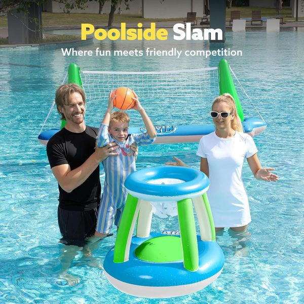 JOYIN Inflatable Pool Float Set Volleyball Net & Basketball Hoops, Floating Swimming Game Toy for Kids and Adults, Summer Floaties, Volleyball Court (105”x28”x38”)|Basketball (27.6”x23”),L-Orange - Image 29