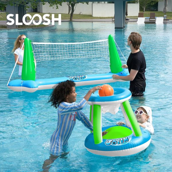 JOYIN Inflatable Pool Float Set Volleyball Net & Basketball Hoops, Floating Swimming Game Toy for Kids and Adults, Summer Floaties, Volleyball Court (105”x28”x38”)|Basketball (27.6”x23”),L-Orange - Image 30