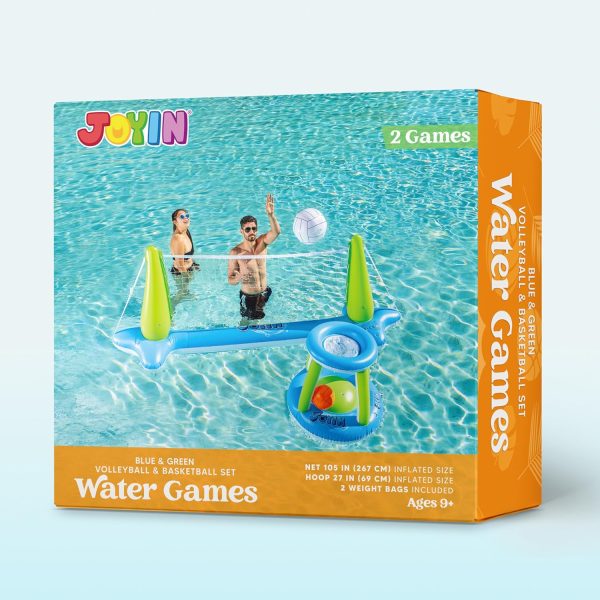 JOYIN Inflatable Pool Float Set Volleyball Net & Basketball Hoops, Floating Swimming Game Toy for Kids and Adults, Summer Floaties, Volleyball Court (105”x28”x38”)|Basketball (27.6”x23”),L-Orange - Image 33