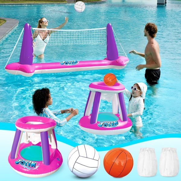 JOYIN Inflatable Pool Float Set Volleyball Net & Basketball Hoops, Floating Swimming Game Toy for Kids and Adults, Summer Floaties, Volleyball Court (105”x28”x38”)|Basketball (27.6”x23”),L-Orange - Image 34