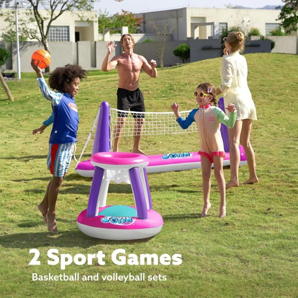 JOYIN Inflatable Pool Float Set Volleyball Net & Basketball Hoops, Floating Swimming Game Toy for Kids and Adults, Summer Floaties, Volleyball Court (105”x28”x38”)|Basketball (27.6”x23”),L-Orange - Image 35