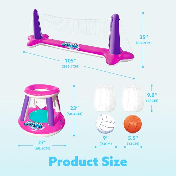JOYIN Inflatable Pool Float Set Volleyball Net & Basketball Hoops, Floating Swimming Game Toy for Kids and Adults, Summer Floaties, Volleyball Court (105”x28”x38”)|Basketball (27.6”x23”),L-Orange - Image 36