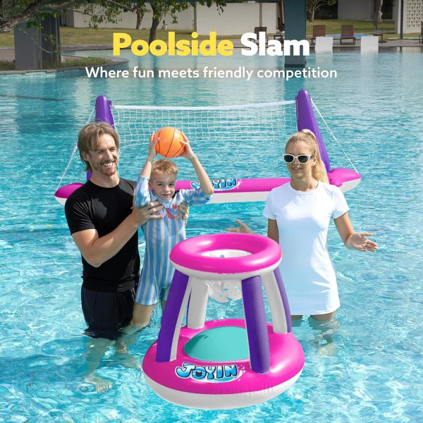 JOYIN Inflatable Pool Float Set Volleyball Net & Basketball Hoops, Floating Swimming Game Toy for Kids and Adults, Summer Floaties, Volleyball Court (105”x28”x38”)|Basketball (27.6”x23”),L-Orange - Image 38