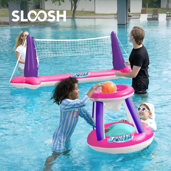 JOYIN Inflatable Pool Float Set Volleyball Net & Basketball Hoops, Floating Swimming Game Toy for Kids and Adults, Summer Floaties, Volleyball Court (105”x28”x38”)|Basketball (27.6”x23”),L-Orange - Image 39