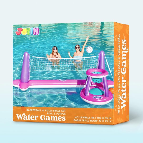JOYIN Inflatable Pool Float Set Volleyball Net & Basketball Hoops, Floating Swimming Game Toy for Kids and Adults, Summer Floaties, Volleyball Court (105”x28”x38”)|Basketball (27.6”x23”),L-Orange - Image 41