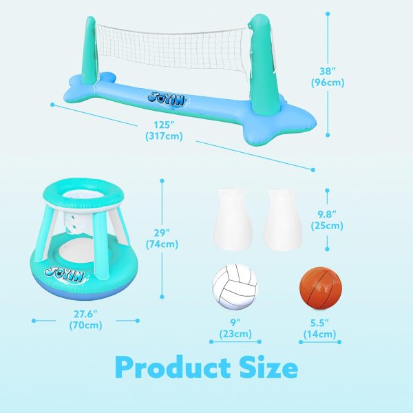 JOYIN Inflatable Pool Float Set Volleyball Net & Basketball Hoops, Floating Swimming Game Toy for Kids and Adults, Summer Floaties, Volleyball Court (105”x28”x38”)|Basketball (27.6”x23”),L-Orange - Image 43