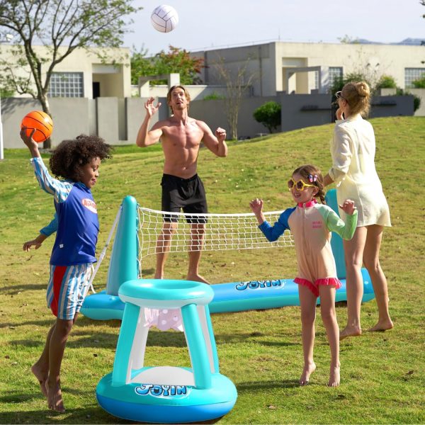 JOYIN Inflatable Pool Float Set Volleyball Net & Basketball Hoops, Floating Swimming Game Toy for Kids and Adults, Summer Floaties, Volleyball Court (105”x28”x38”)|Basketball (27.6”x23”),L-Orange - Image 44