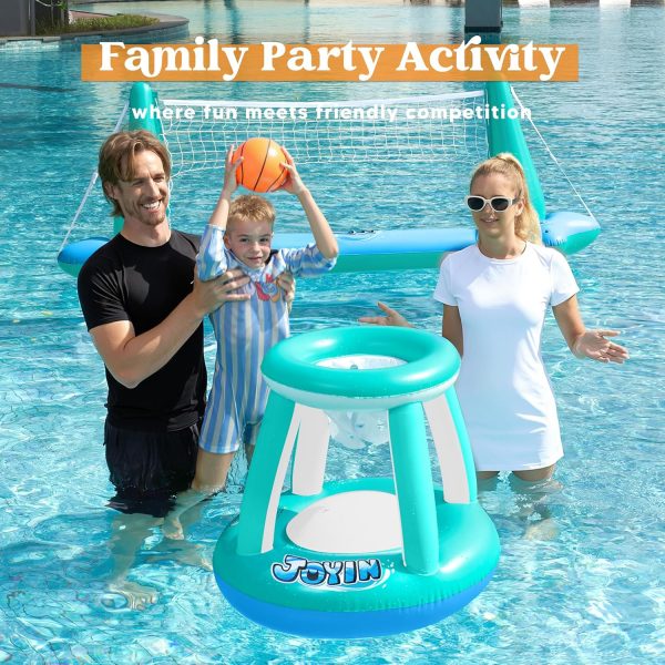 JOYIN Inflatable Pool Float Set Volleyball Net & Basketball Hoops, Floating Swimming Game Toy for Kids and Adults, Summer Floaties, Volleyball Court (105”x28”x38”)|Basketball (27.6”x23”),L-Orange - Image 45