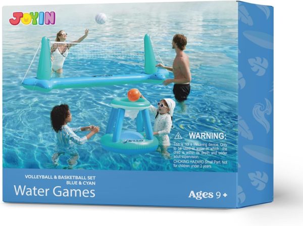 JOYIN Inflatable Pool Float Set Volleyball Net & Basketball Hoops, Floating Swimming Game Toy for Kids and Adults, Summer Floaties, Volleyball Court (105”x28”x38”)|Basketball (27.6”x23”),L-Orange - Image 47