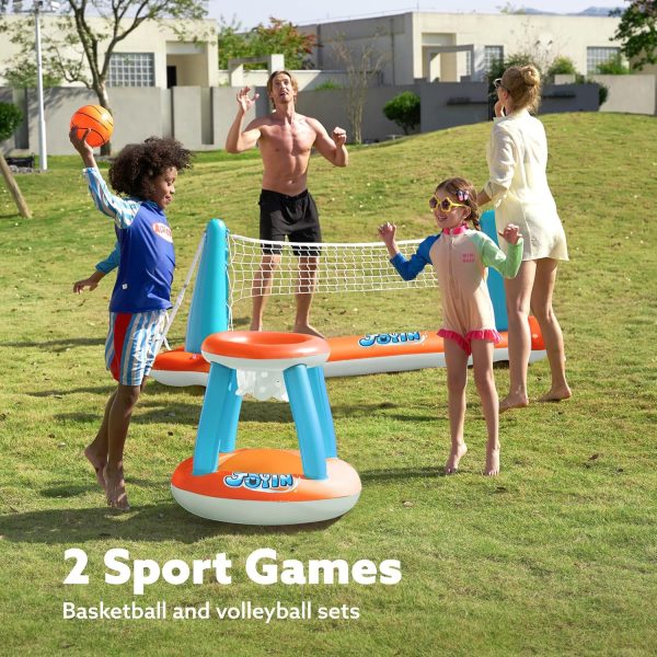 JOYIN Inflatable Pool Float Set Volleyball Net & Basketball Hoops, Floating Swimming Game Toy for Kids and Adults, Summer Floaties, Volleyball Court (105”x28”x38”)|Basketball (27.6”x23”),L-Orange - Image 50