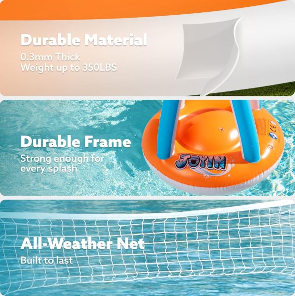 JOYIN Inflatable Pool Float Set Volleyball Net & Basketball Hoops, Floating Swimming Game Toy for Kids and Adults, Summer Floaties, Volleyball Court (105”x28”x38”)|Basketball (27.6”x23”),L-Orange - Image 51