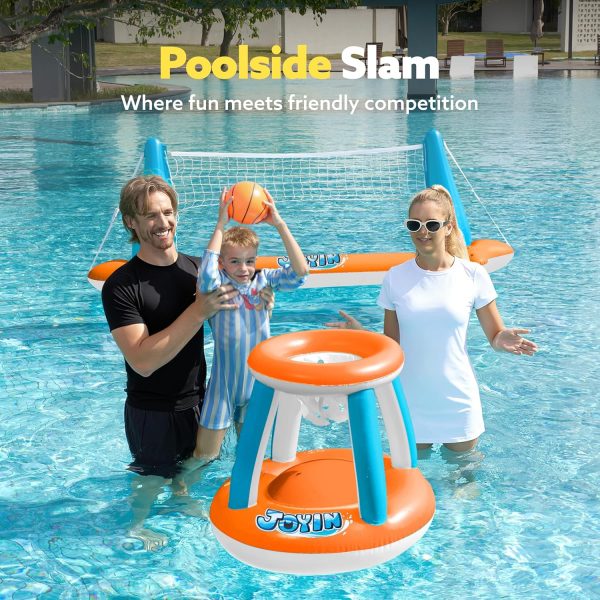 JOYIN Inflatable Pool Float Set Volleyball Net & Basketball Hoops, Floating Swimming Game Toy for Kids and Adults, Summer Floaties, Volleyball Court (105”x28”x38”)|Basketball (27.6”x23”),L-Orange - Image 52